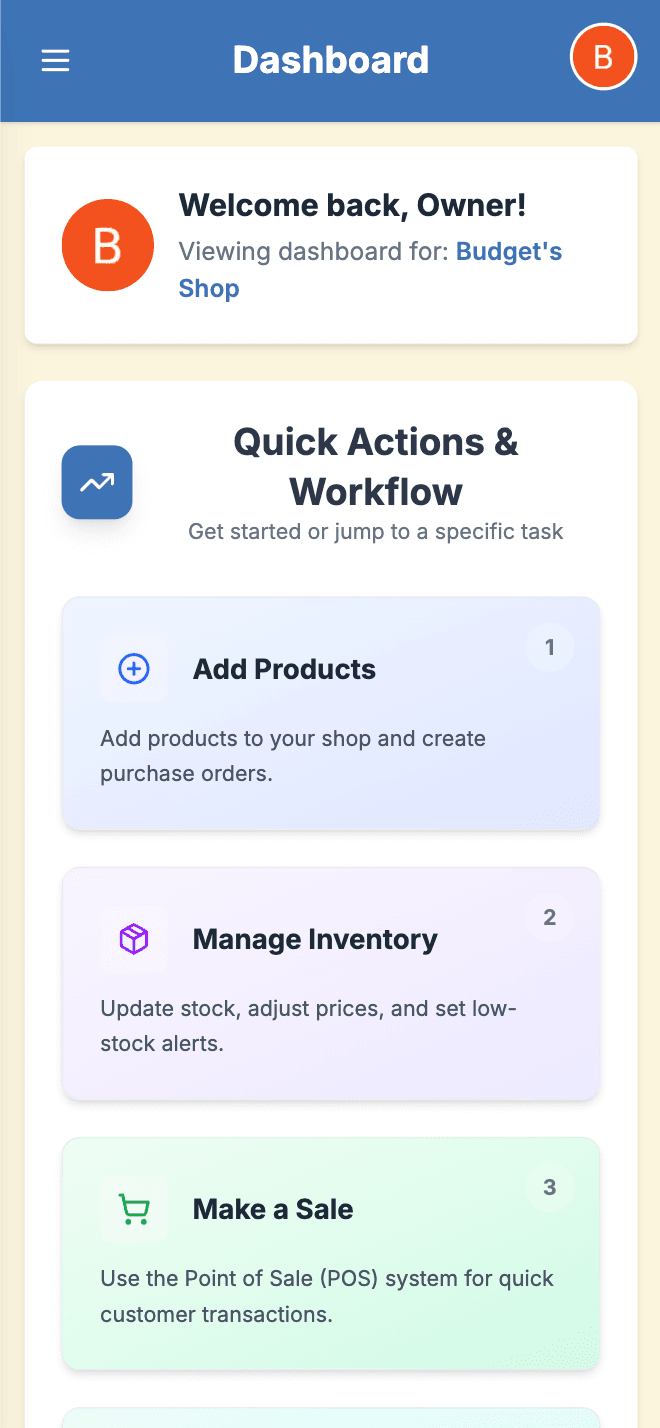 Mobile dashboard view